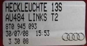 AUDI A5 COUPE SOL IC STOP 08-12 ORIJINAL CIKMA 8T0945093