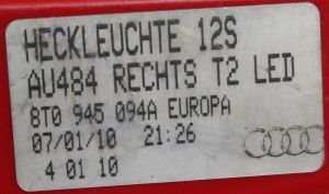 AUDI A5 SPORTBACK LED SOL IC STOP 08-12 ORIJINAL CIKMA 8T0945093A