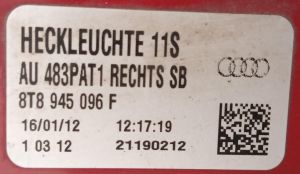 AUDI A5 SPORTBACK LED SAG DIS STOP 12-16 ORIJINAL CIKMA 8T8945096F 8T0945096H