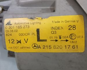 MERCEDES CL CLASS W215 SOL FAR 00-06 ORIJINAL CIKMA A2158201761