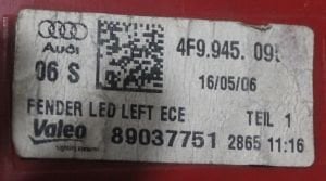 AUDI A6 C6 LED SOL DIS STOP 04-08 ORIJINAL CIKMA 4F9945095B