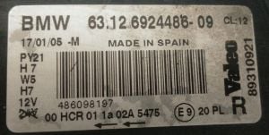 BMW 1 SERISI E87 SAG FAR 04-08 ORIJINAL CIKMA 63126924486