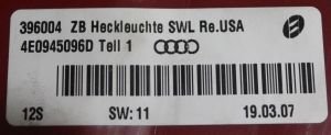 AUDI A8 SAG DIS STOP 02-05 ORIJINAL CIKMA 4E0945096D