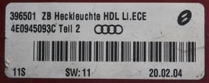 AUDI A8 SOL IC STOP 02-05 ORIJINAL CIKMA 4E0945093C