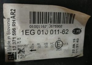 OPEL ASTRA J SAG FAR 10-15 ORIJINAL CIKMA 1EG01001116 1EG01001162
