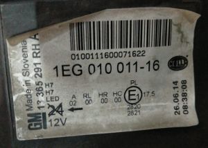 OPEL ASTRA J SAG FAR 10-15 ORIJINAL CIKMA 1EG01001116 1EG01001162