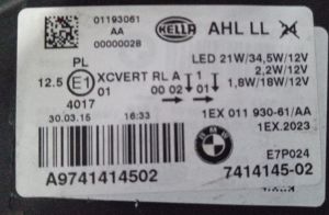 BMW 1 SERISI F20 F21 LCI XENON ADAPTIVE LED SOL FAR 15-19 ORIJINAL CIKMA A9741414502 1EX011930-61 200986-01LI