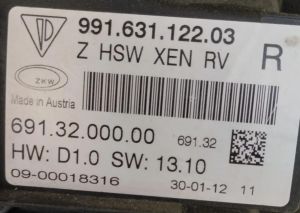 PORSCHE 991 911 XENON SAG FAR 11-18 ORIJINAL CIKMA 99163112203