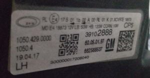 OPEL INSIGNIA B XENON ILUX LED SOL FAR 17-22 ORIJINAL CIKMA 39122974 39102888