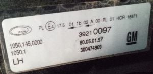 OPEL INSIGNIA B SOL FAR 17-20 ORIJINAL CIKMA 39210097