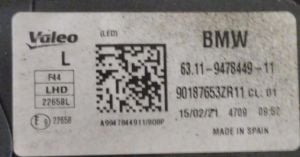 BMW 2 SERISI F44 LED SOL FAR 19-23 ORIJINAL CIKMA 63119478449