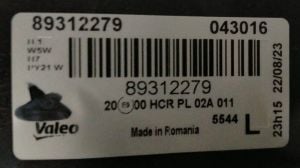 OPEL VECTRA C SOL FAR 02-08 ORIJINAL SIFIR 043016 89312279