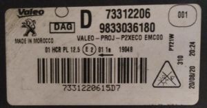 PEUGEOT 208 P21E ECO LED SAG FAR 12-19 ORIJINAL CIKMA 9833036180