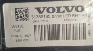 VOLVO S90 4 BEYINLI FULL LED SAG FAR 16-20 ORIJINAL CIKMA 31386165